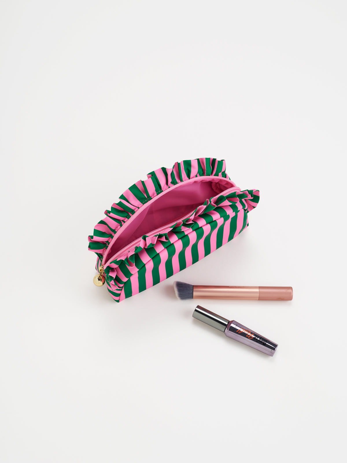 STRIPE RUFFLE ZIP POUCH