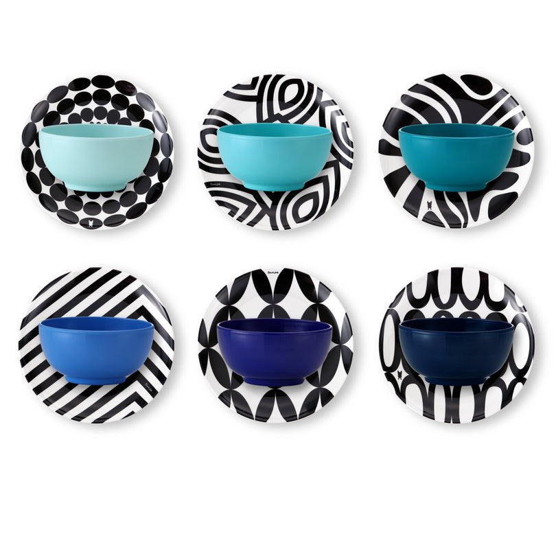 6-PIECE BLACK & WHITE APPETIZER PLATE SET