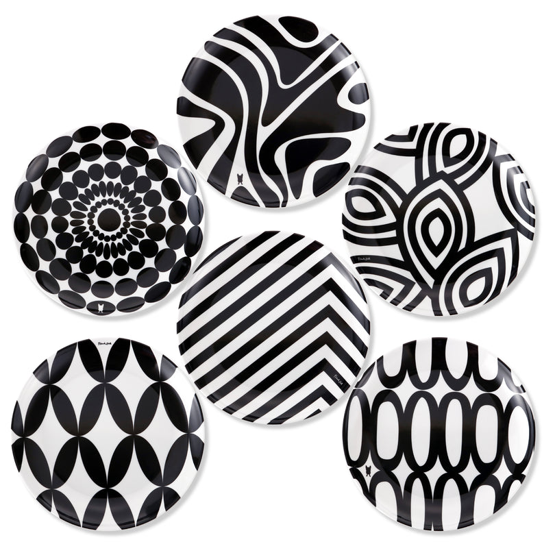 6-PIECE BLACK & WHITE APPETIZER PLATE SET