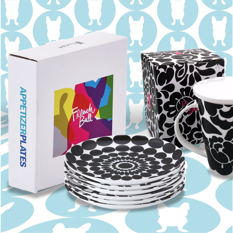 6-PIECE BLACK & WHITE APPETIZER PLATE SET