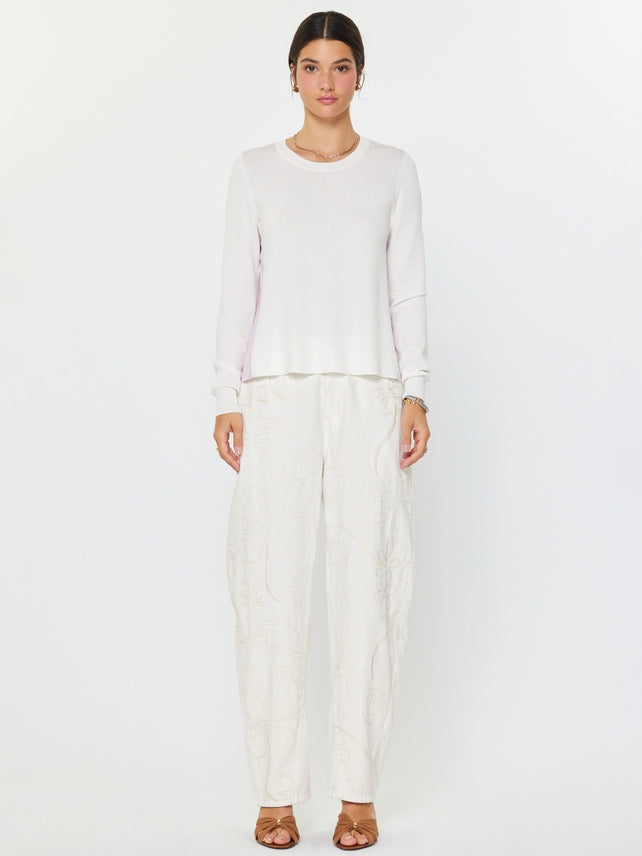 MIXED MEDIA PLEAT BACK SWEATER