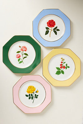 ROSES PORCELAIN DESSERT PLATE SET