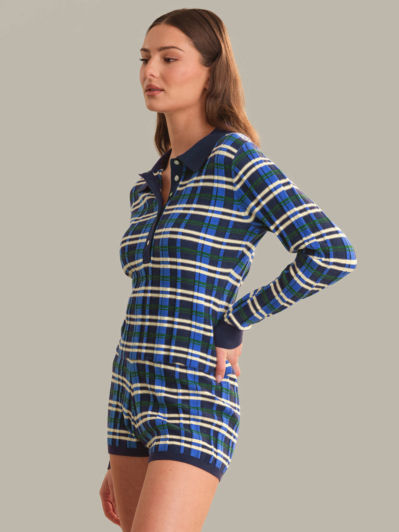 SIENNA PLAID RIB POLO TOP