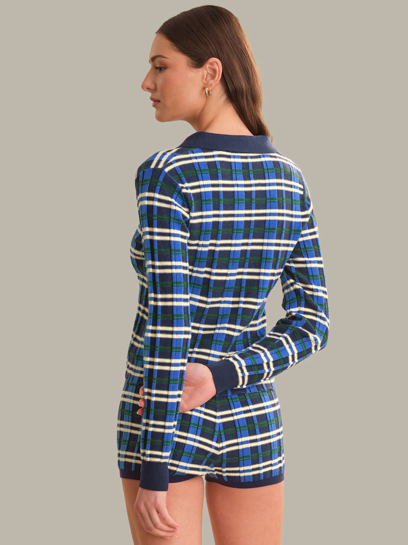 SIENNA PLAID RIB POLO TOP
