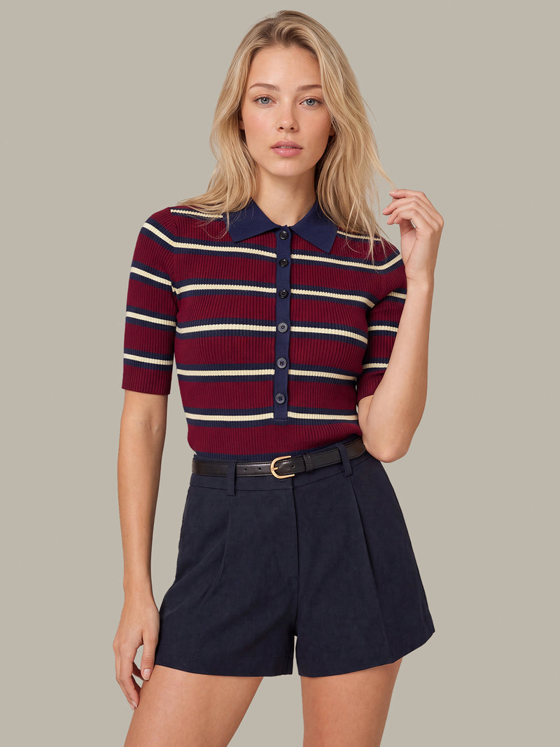 IMOGEN RIB STRIPE FITTED POLO