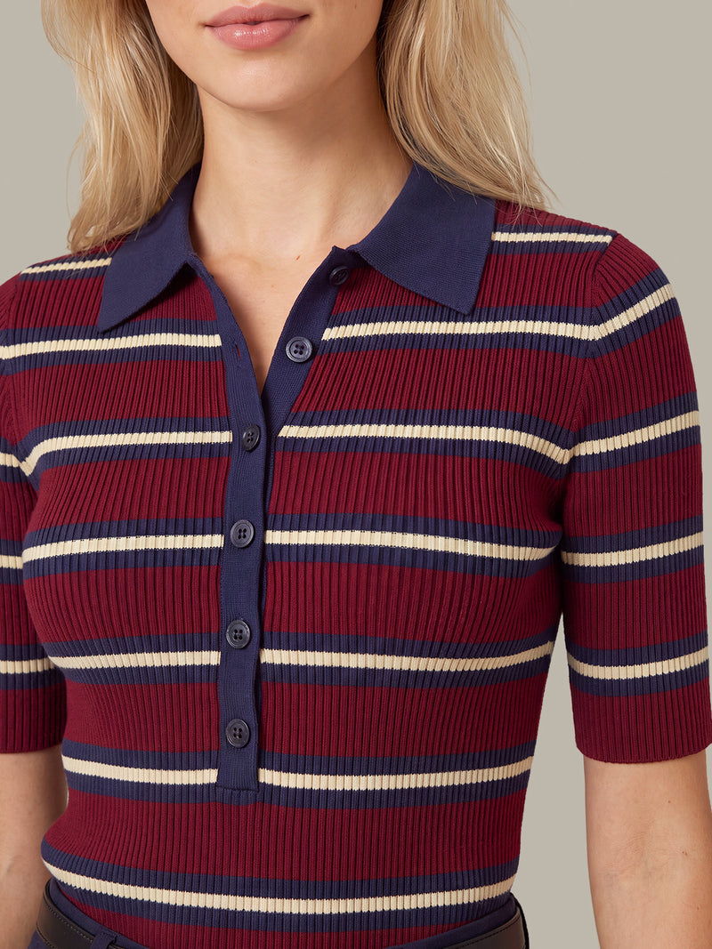 IMOGEN RIB STRIPE FITTED POLO