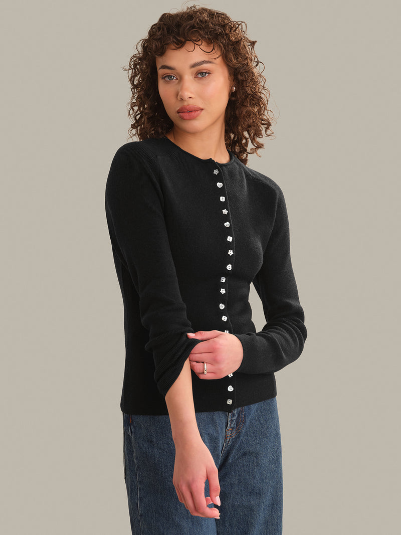 CALLOWAY MIXED BUTTON HIGH NECK