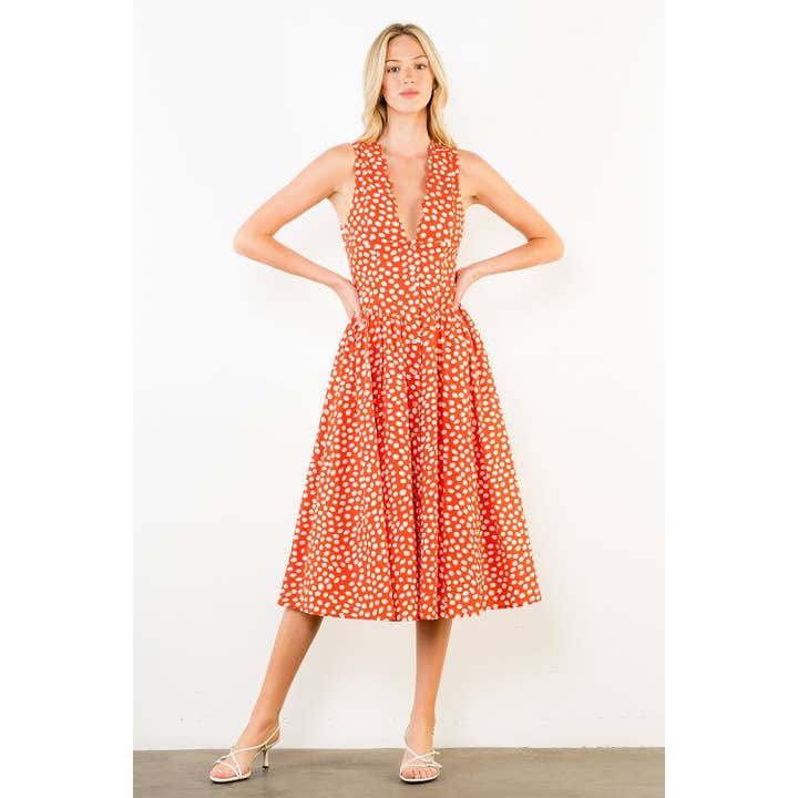 POLKA DOT DEEP V DRESS