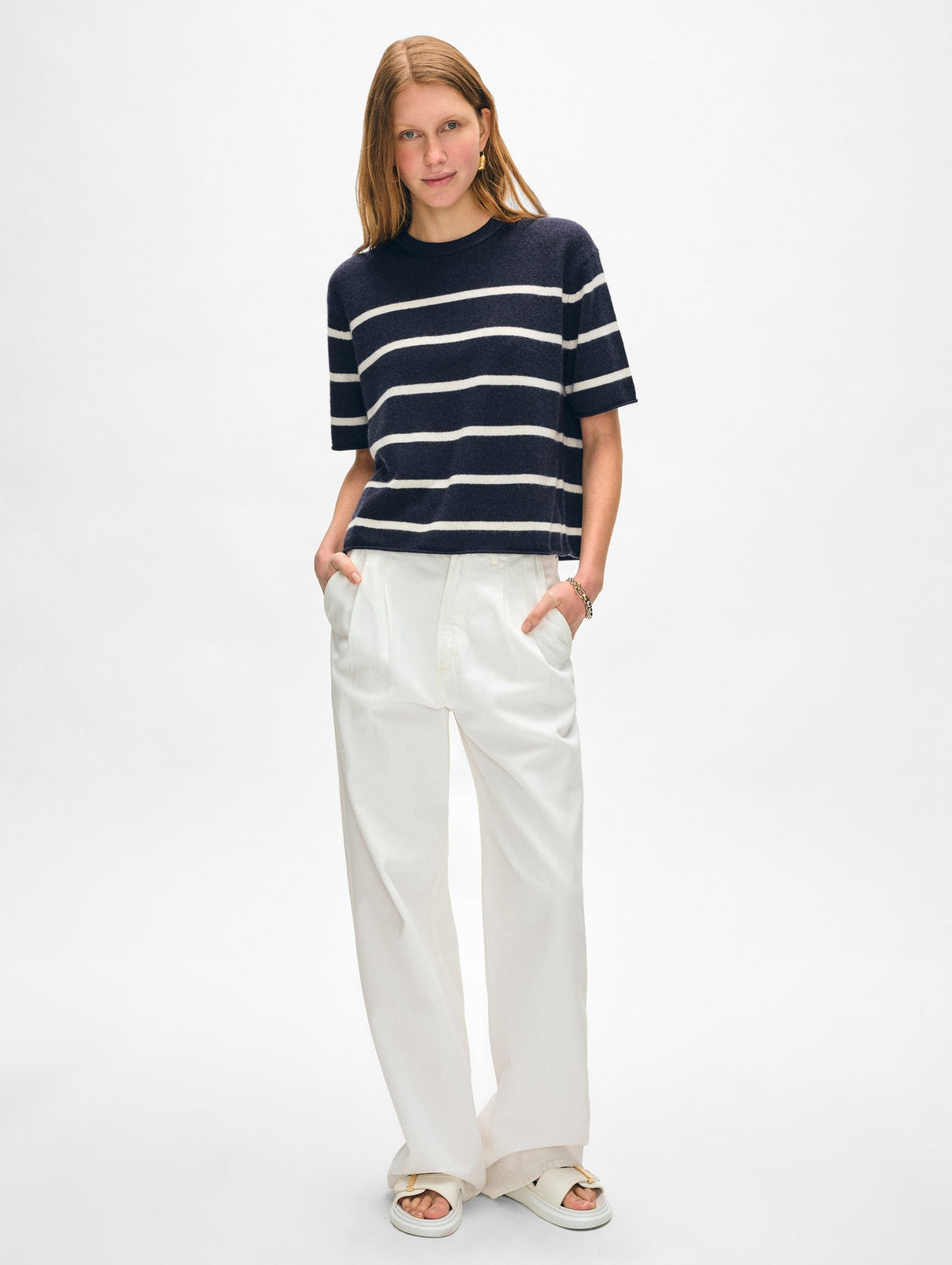 CASHMERE ROLL TRIM TSHIRT