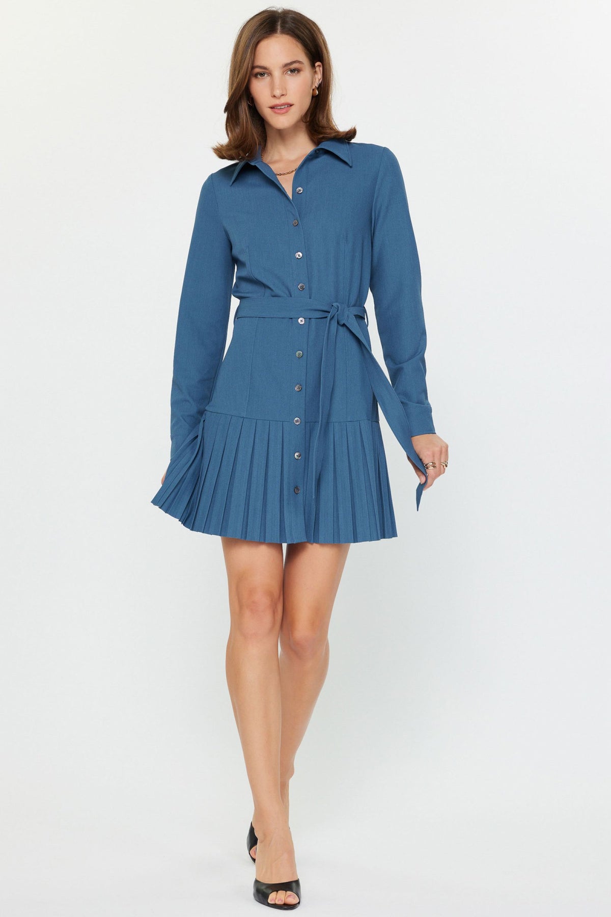 PLEATED HEM BUTTON UP DRESS
