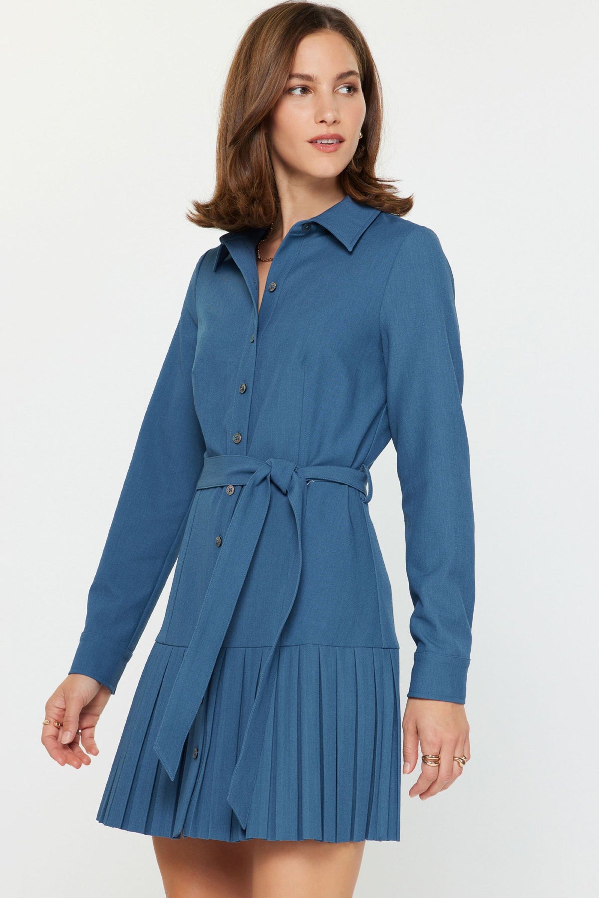 PLEATED HEM BUTTON UP DRESS