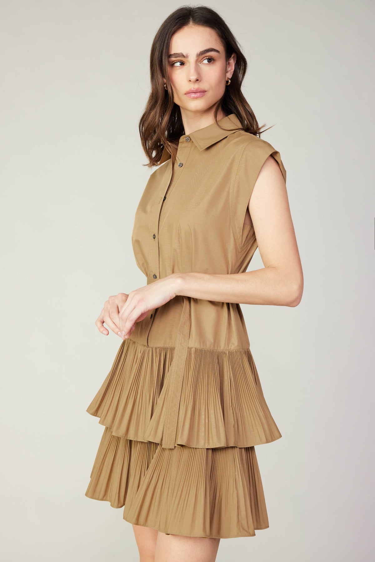 BUTTON DOWN TIERED MINI DRESS