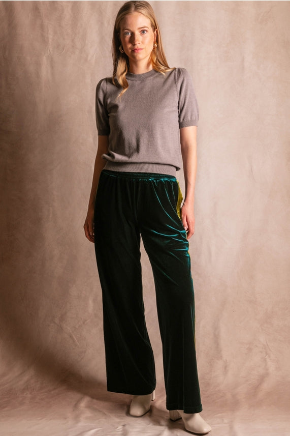 VELVET CONTRAST SIDE STRIPE PANT