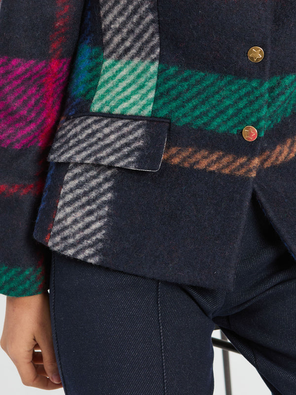 PLAID HIGH NECK BLAZER COAT