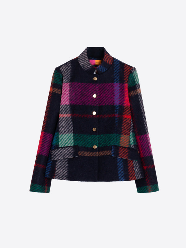 PLAID HIGH NECK BLAZER COAT