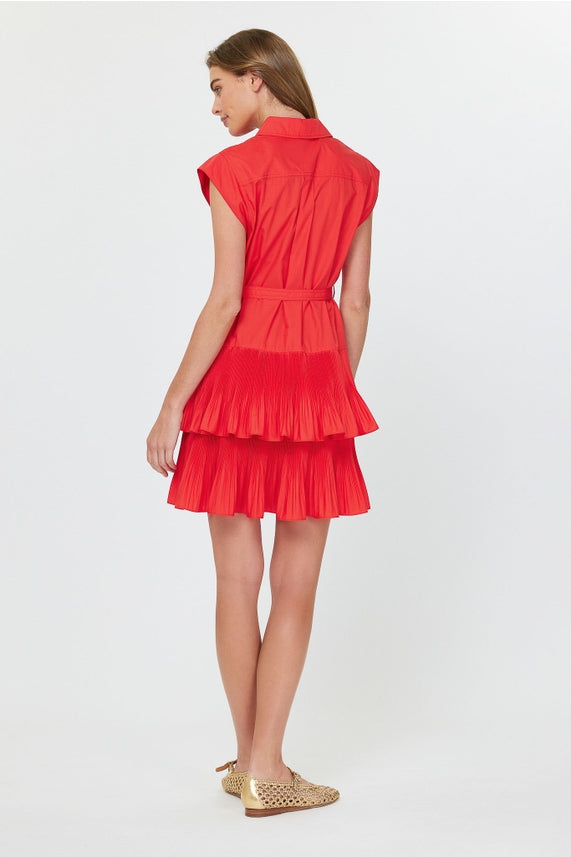 BUTTON DOWN TIERED MINI DRESS