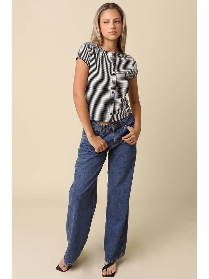 STRIPE BUTTON FRONT TOP