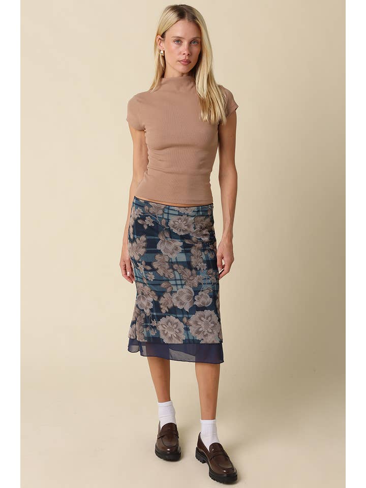 BELLA FLORAL MESH MIDI SKIRT