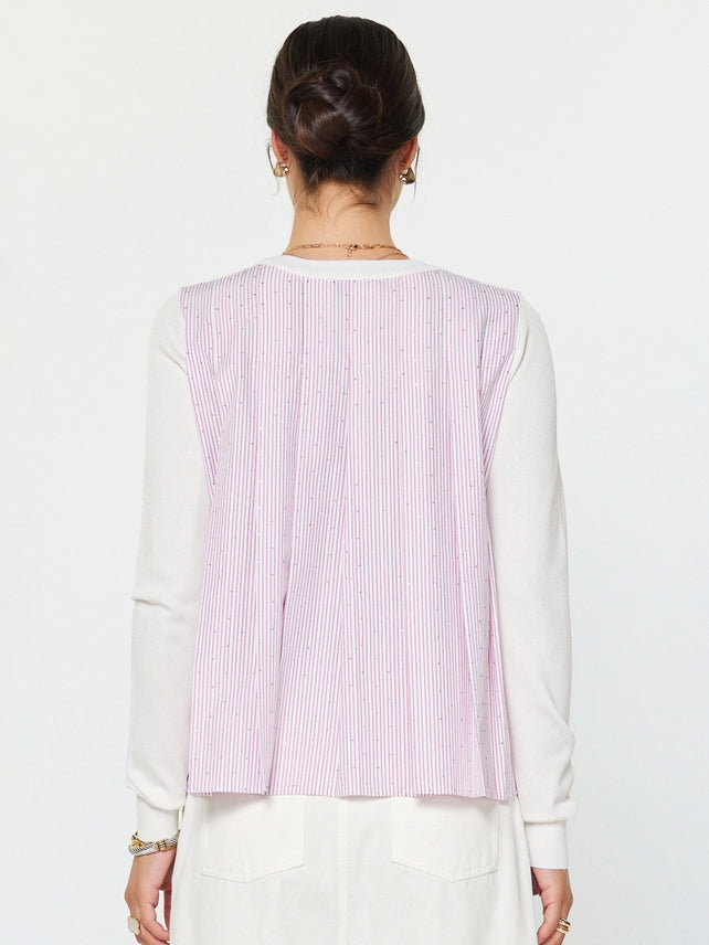 MIXED MEDIA PLEAT BACK SWEATER