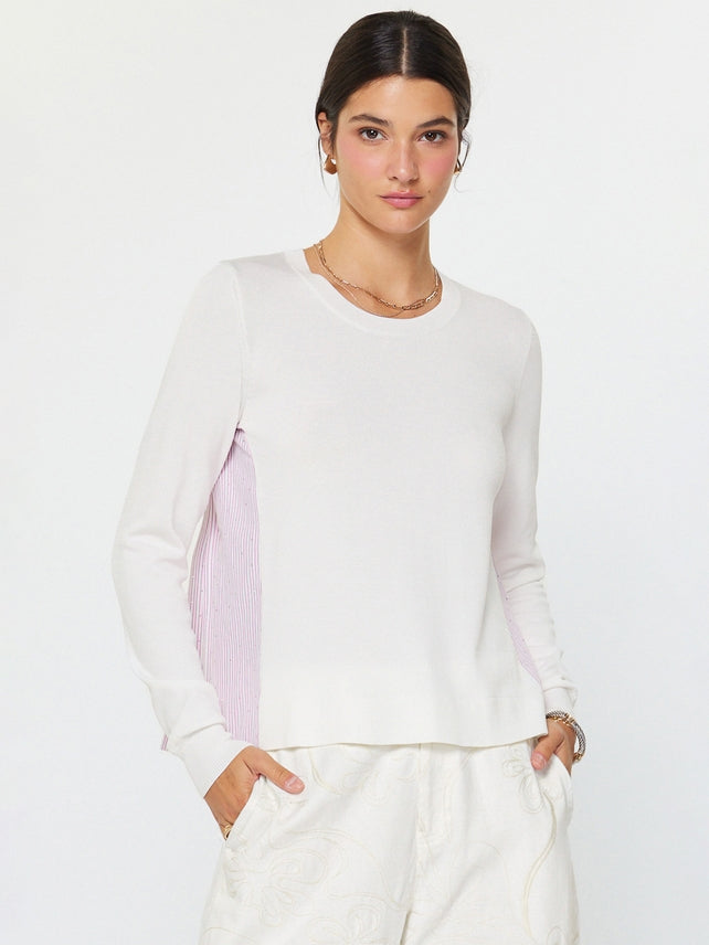 MIXED MEDIA PLEAT BACK SWEATER