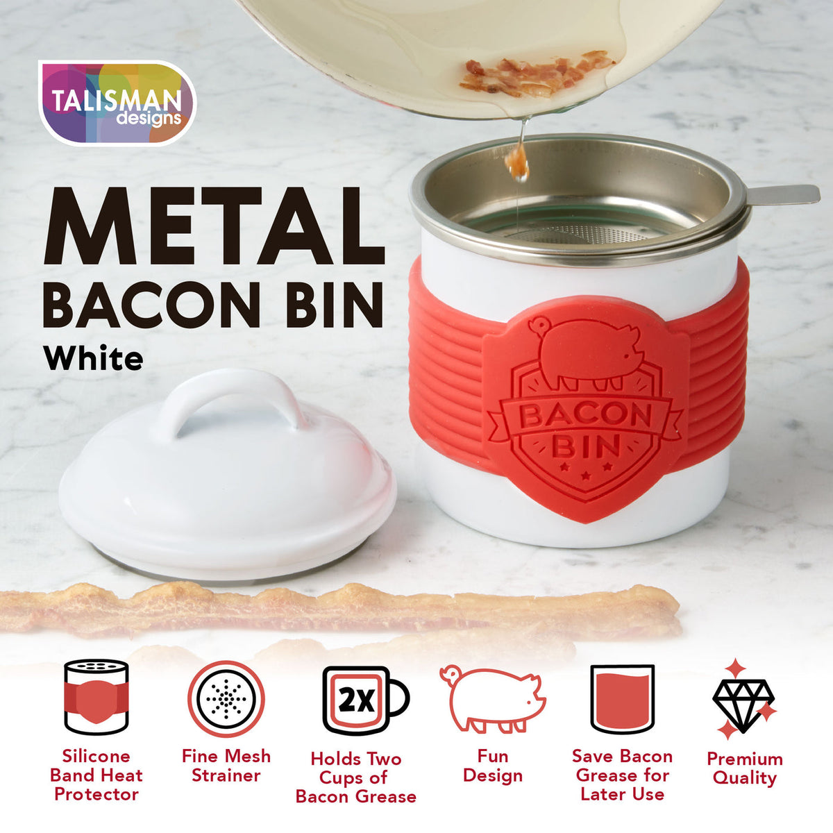 METAL BACON GREASE BIN WHITE