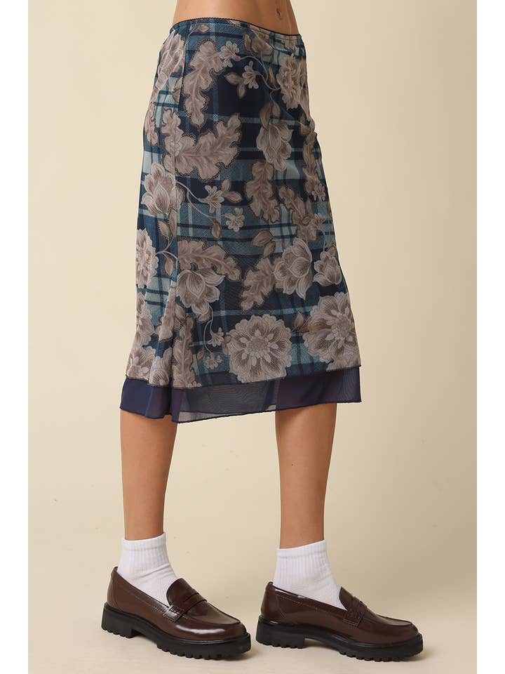 BELLA FLORAL MESH MIDI SKIRT