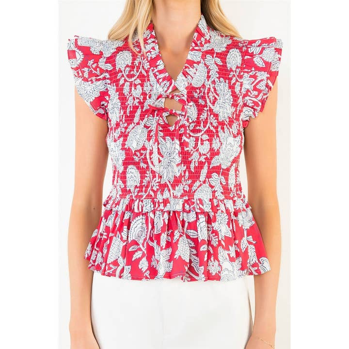 RUFFLED TEXTURE FLORAL TOP