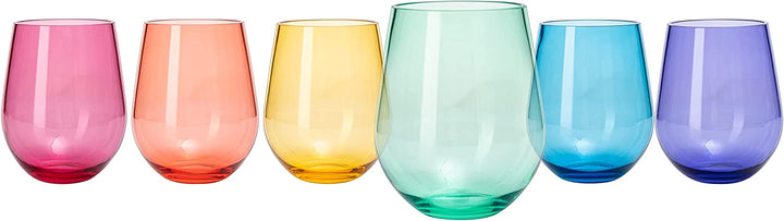 UNBREAKABLE COLORED STEMLESS WINE GLASSES SET/6