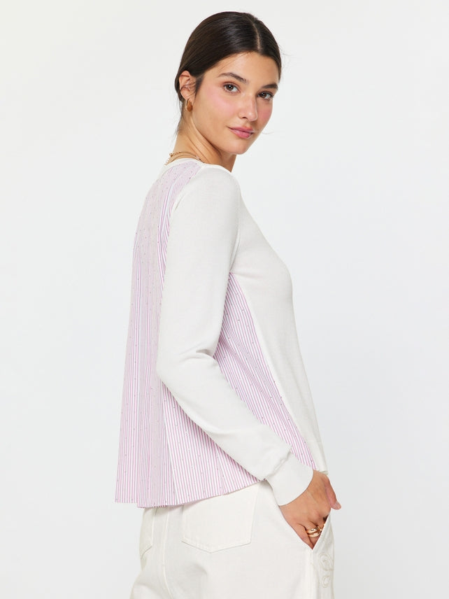 MIXED MEDIA PLEAT BACK SWEATER