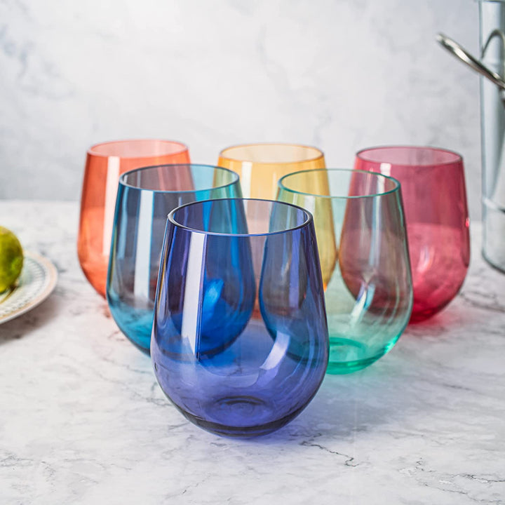 UNBREAKABLE COLORED STEMLESS WINE GLASSES SET/6