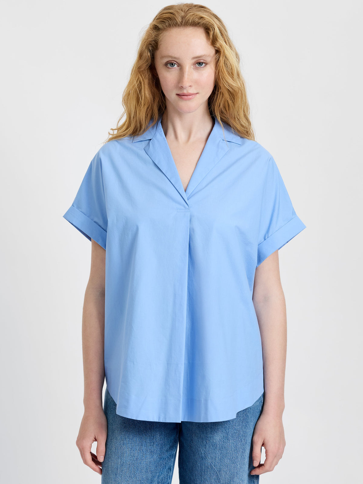POPLIN COLLAR SS PULLOVER