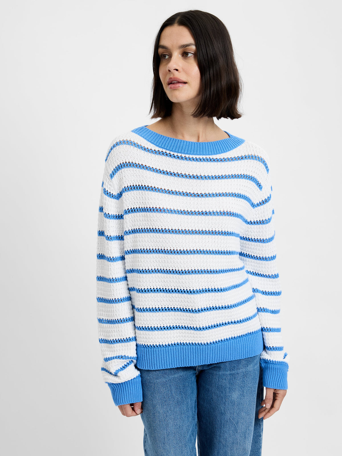 TEDDY KNIT OPEN STRIPE PULLOVER