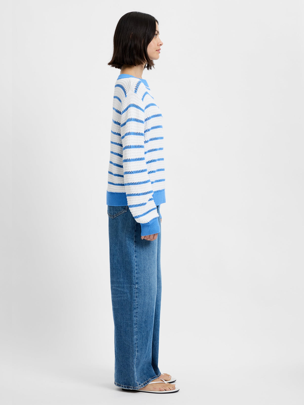 TEDDY KNIT OPEN STRIPE PULLOVER