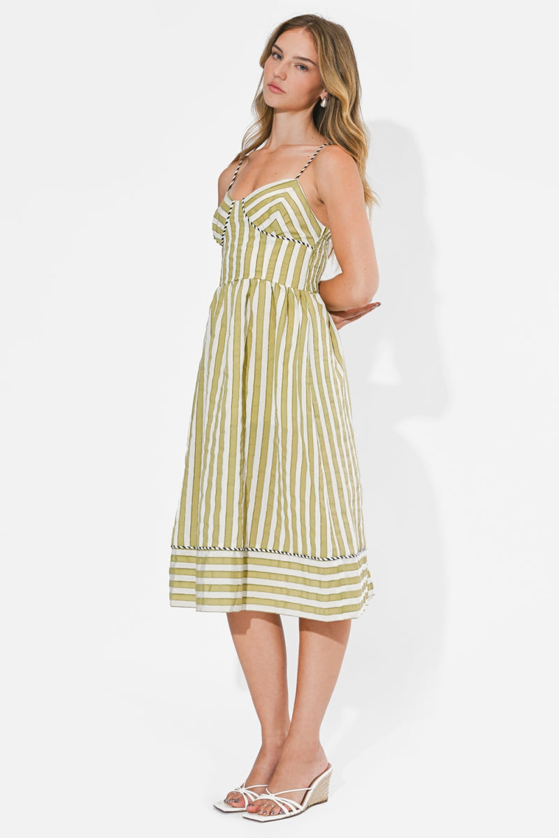 PERLE 2 TONE STRIPED MIDI DRESS