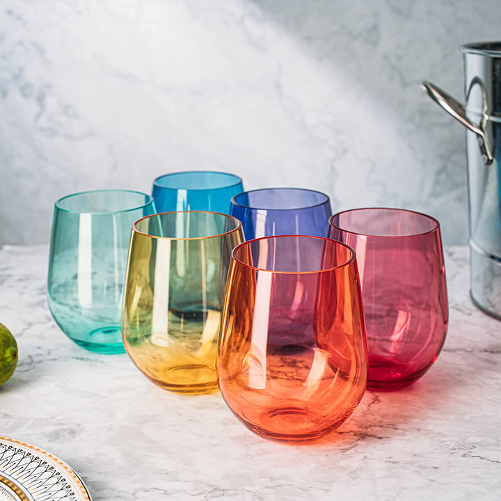 UNBREAKABLE COLORED STEMLESS WINE GLASSES SET/6