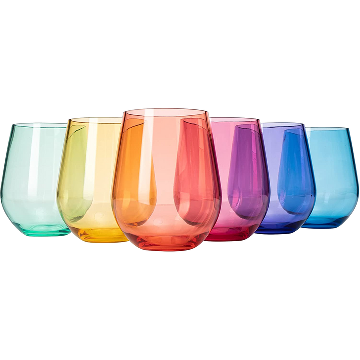 UNBREAKABLE COLORED STEMLESS WINE GLASSES SET/6