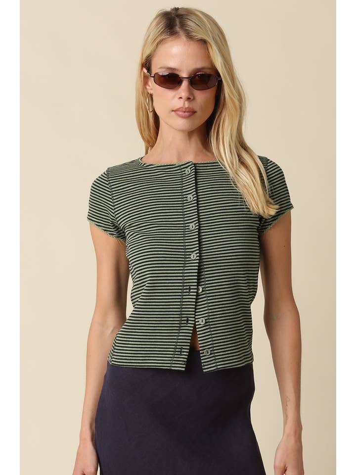 STRIPE BUTTON FRONT TOP