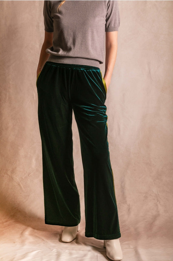 VELVET CONTRAST SIDE STRIPE PANT