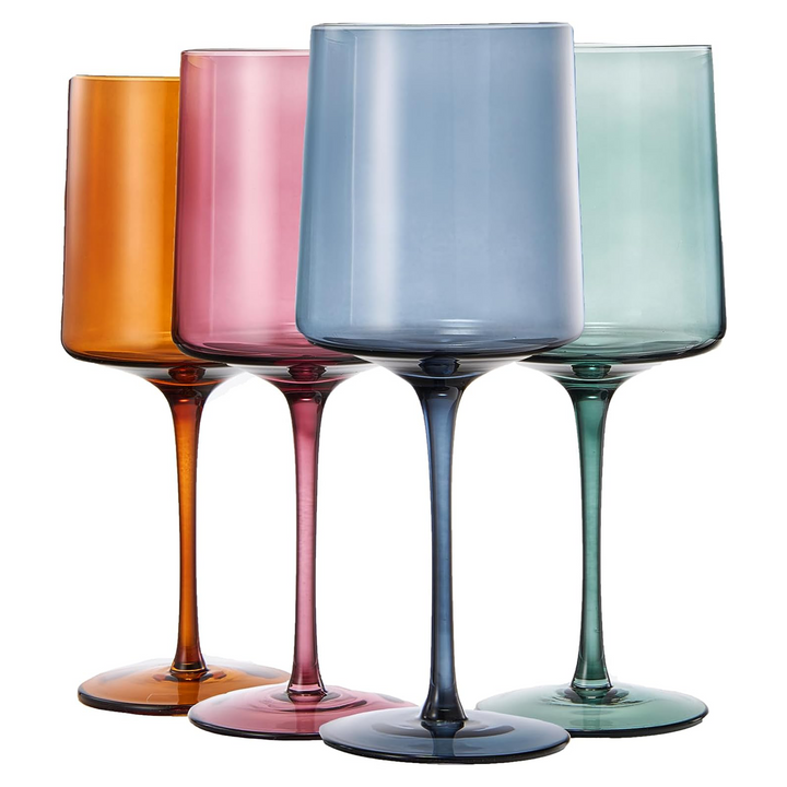 COLORED SQUARE CRYSTAL WINE GLASS SET/4