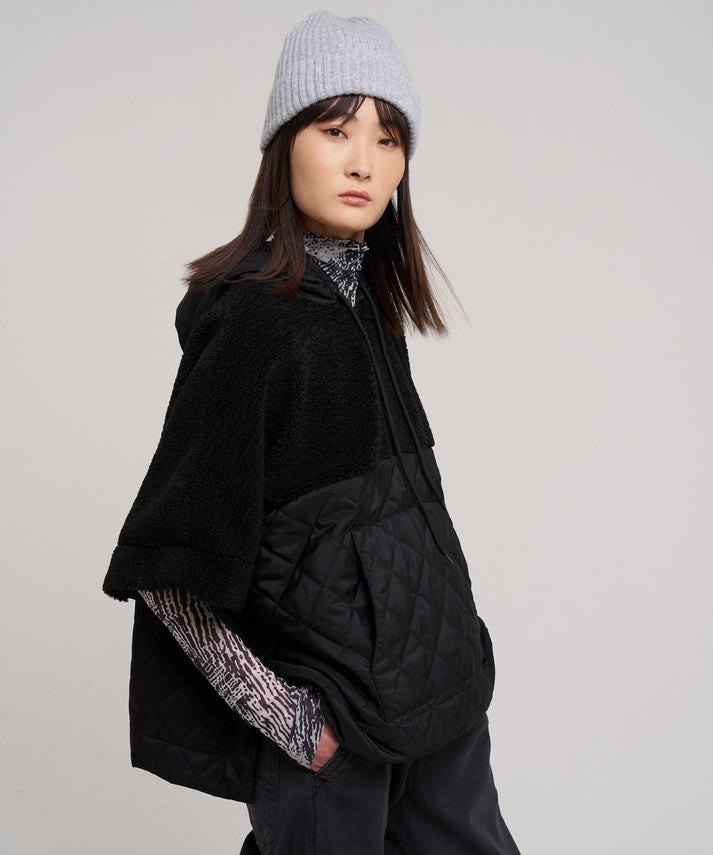 COMBO QUILTED HOODED PONCHO
