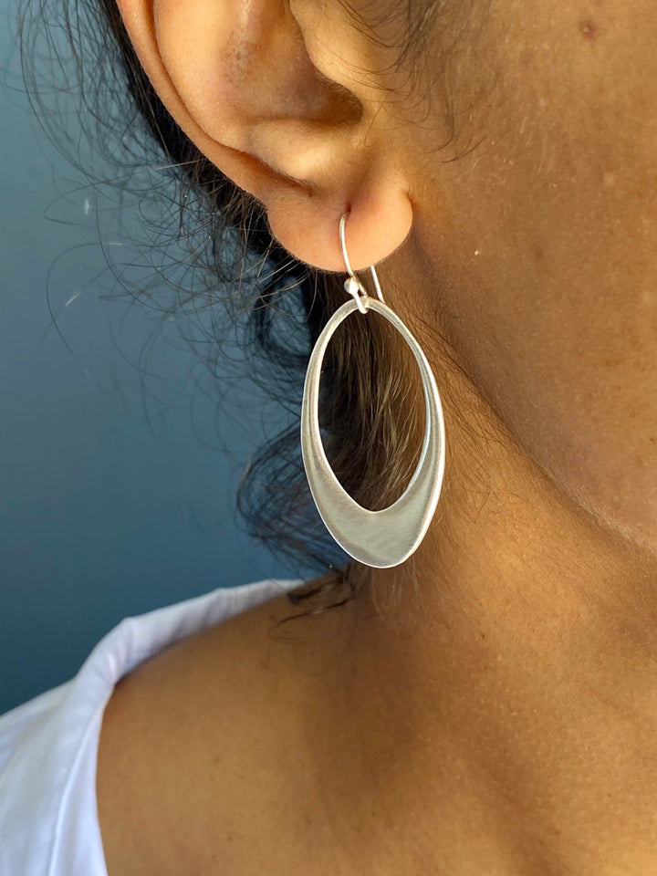 LARGE OPEN OVAL SILVER EARRINGS