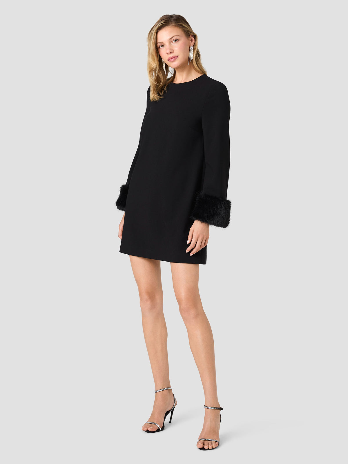 FAUX FUR TRIMMED MINI DRESS