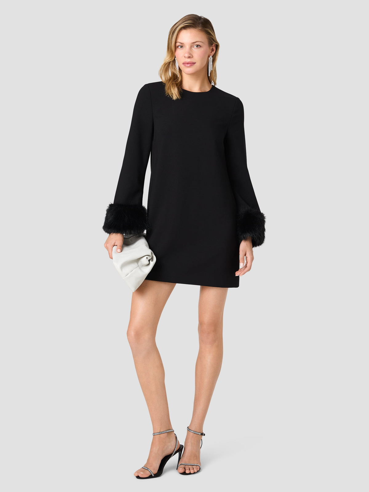 FAUX FUR TRIMMED MINI DRESS