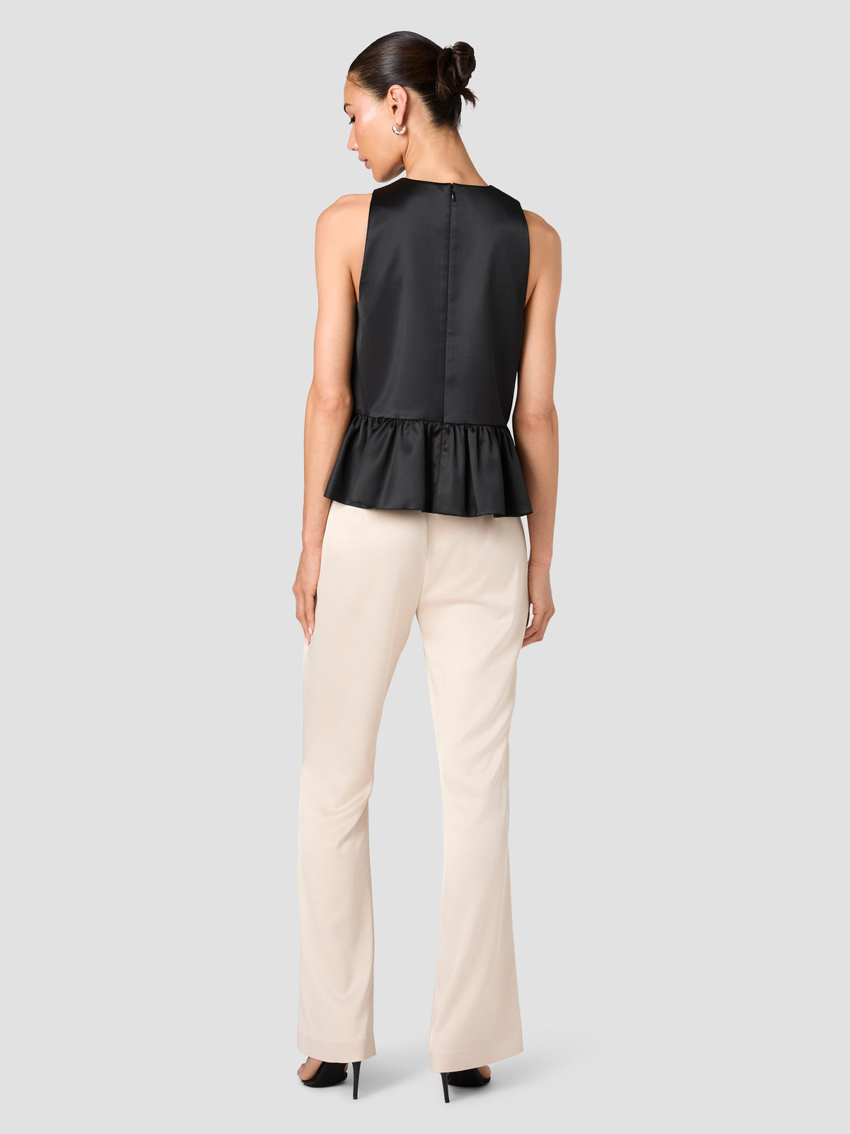CAREY SATIN SLEEVELESS PEPLUM TOP