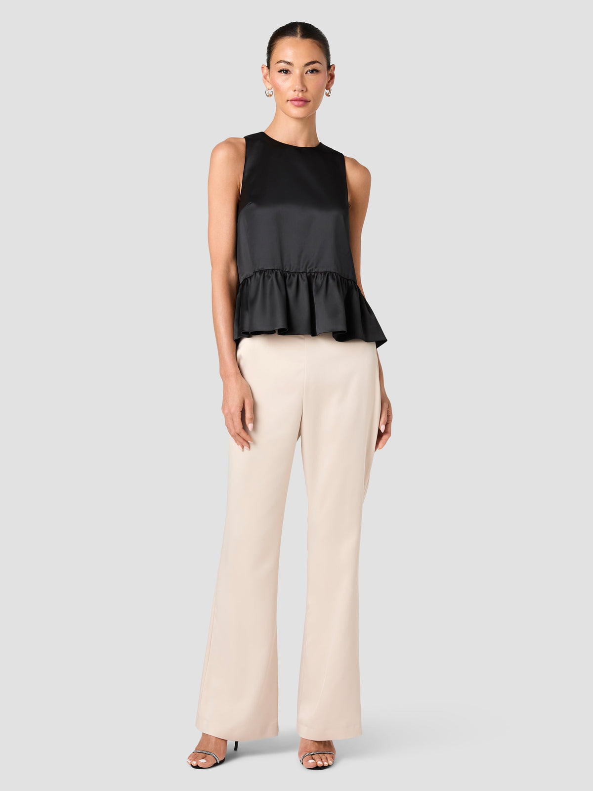 CAREY SATIN SLEEVELESS PEPLUM TOP