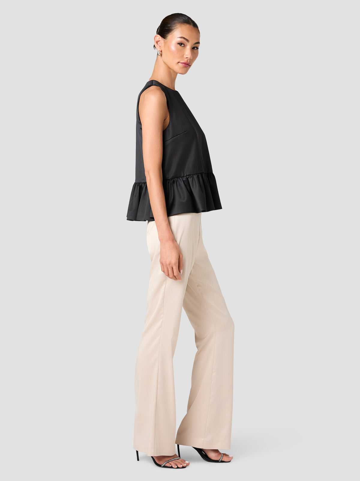 CAREY SATIN SLEEVELESS PEPLUM TOP