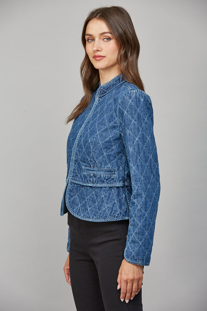 ZIP UP QUILTED DENIM JACKET