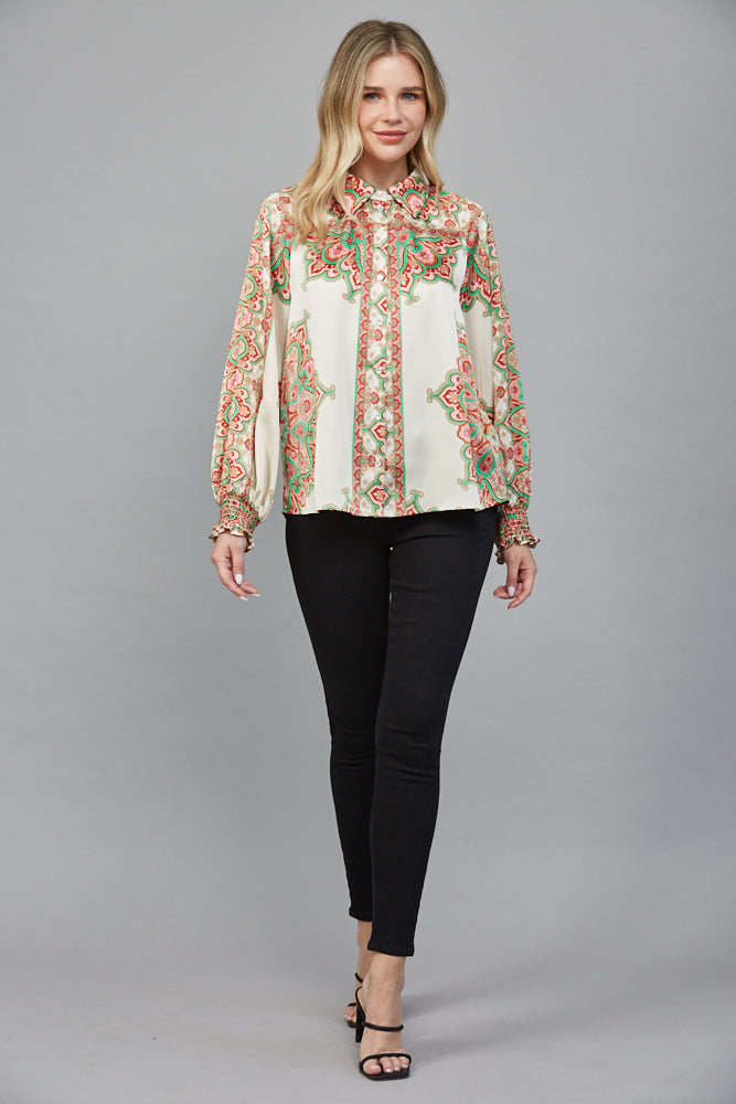 ABSTRACT BORDER PRINT BLOUSE