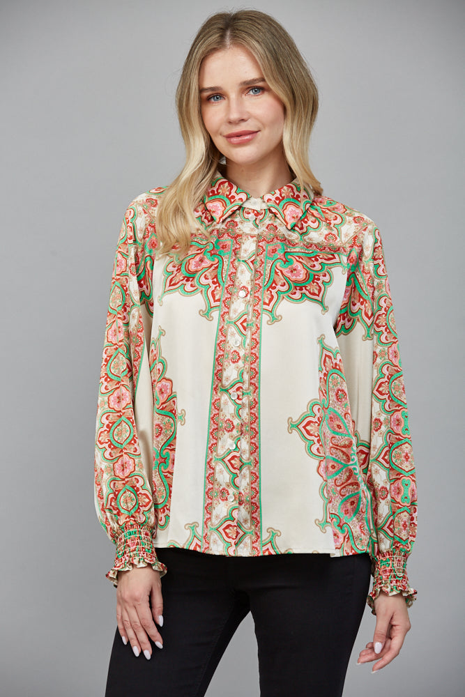 ABSTRACT BORDER PRINT BLOUSE