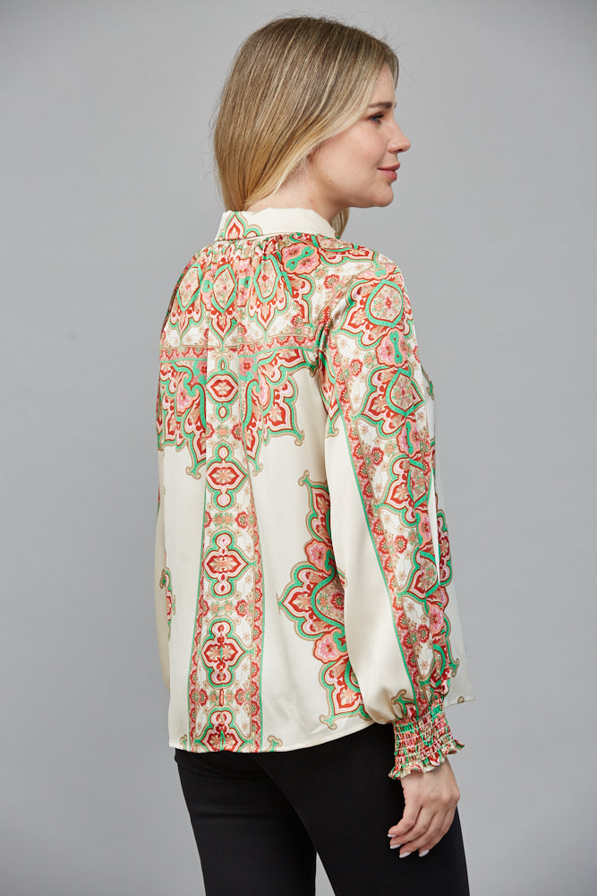 ABSTRACT BORDER PRINT BLOUSE